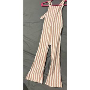 Girls Striped Beige White Sleeveless Jumpsuit 100% Cotton Size 110